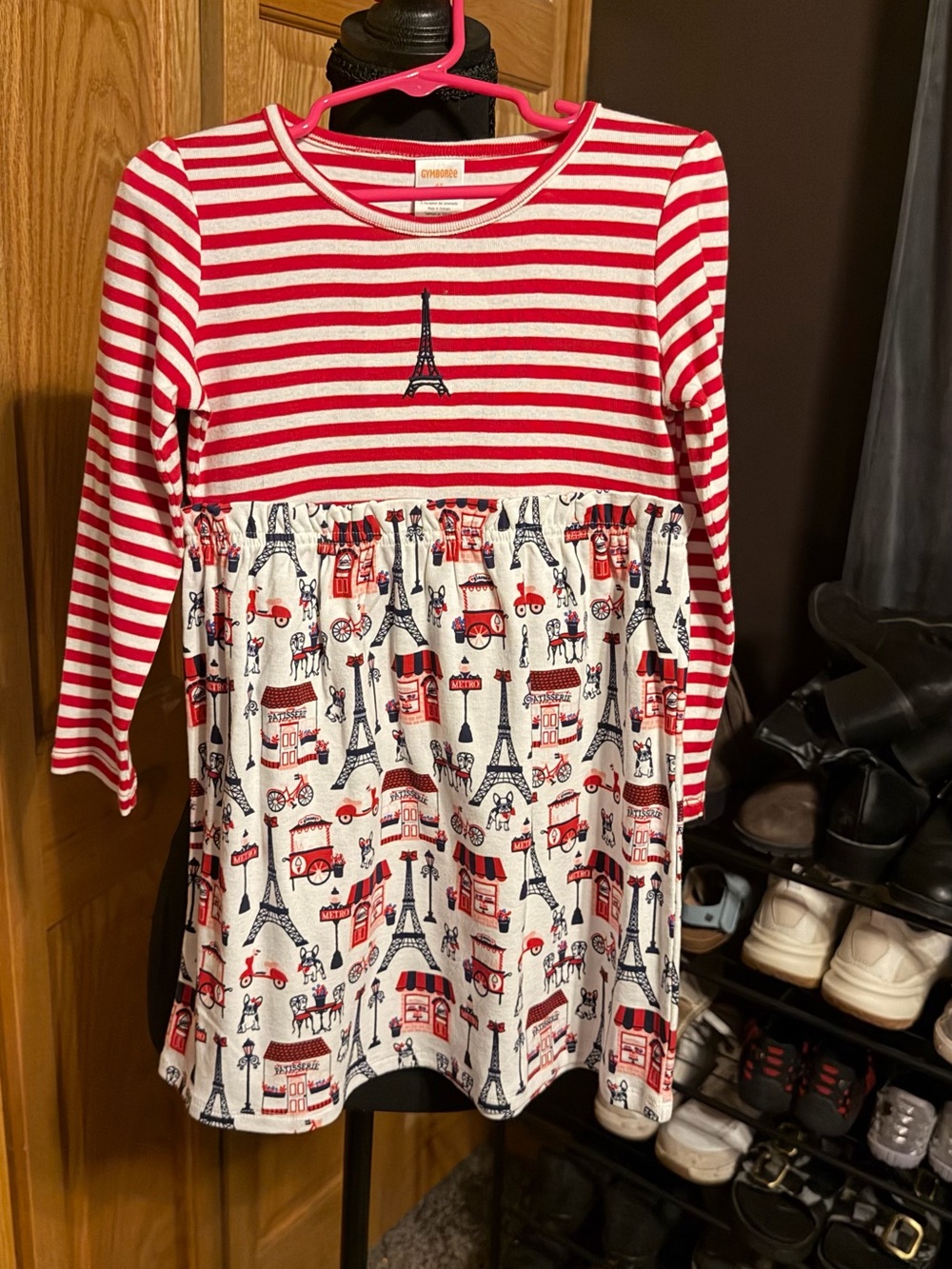 Gymboree Red and White Paris-Print Long Sleeve Dress